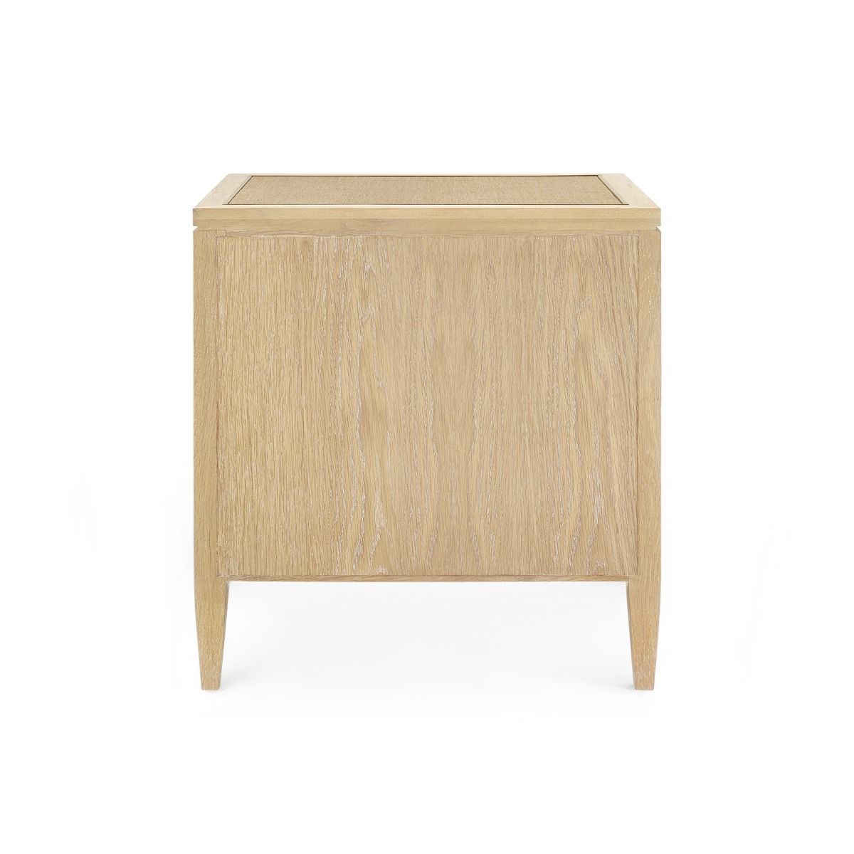 Natural oak and jute 3 drawer side table with brass pulls