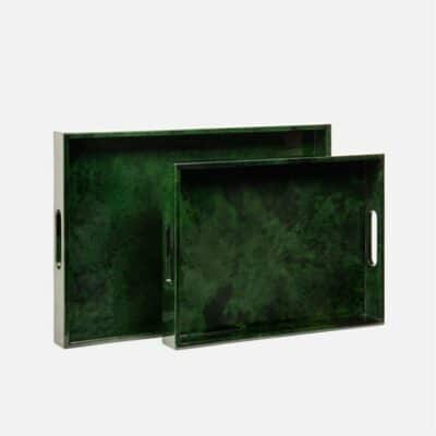Rectangular emerald green leather tray.