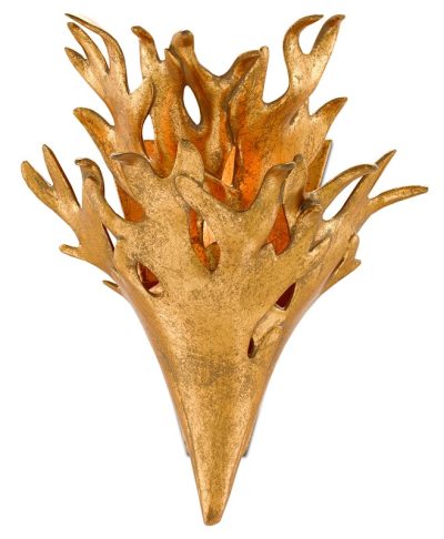 A golden coral wall sconce is showcased in the image.