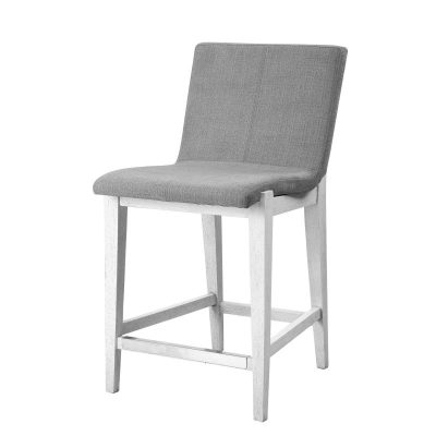 Modern gray and white bar stool with a padded seat.