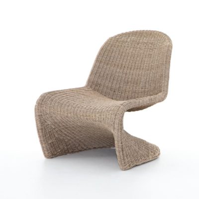 Sleek outdoor wicker lounge chair with modern design, featuring an s-curve shape and available in vintage white, natural, or coal color options.