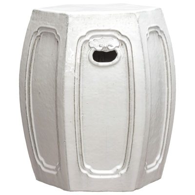 Hexagonal rustic white garden stool