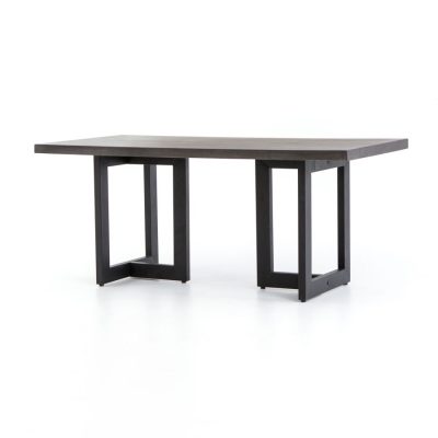 Black angular base outdoor contemporary lava stone dining table