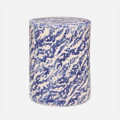 Stylish marbled blue ceramic stool, suitable for outdoor use