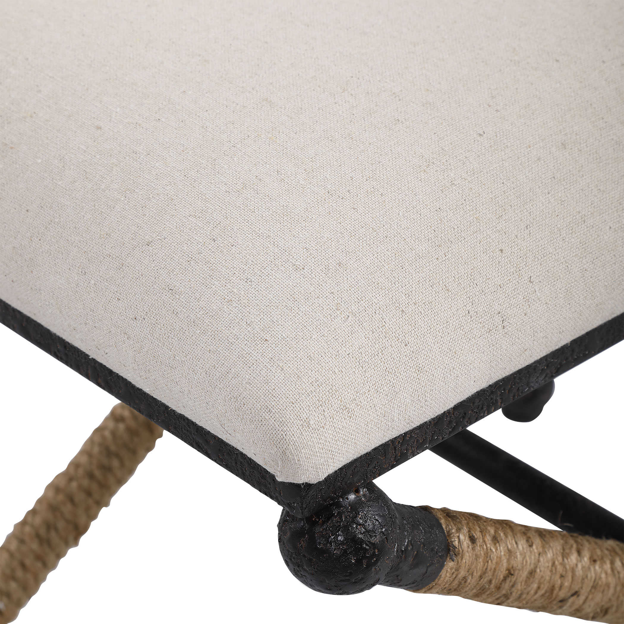 Small Backman Oatmeal X Rope Stool with Rustic Iron Frame