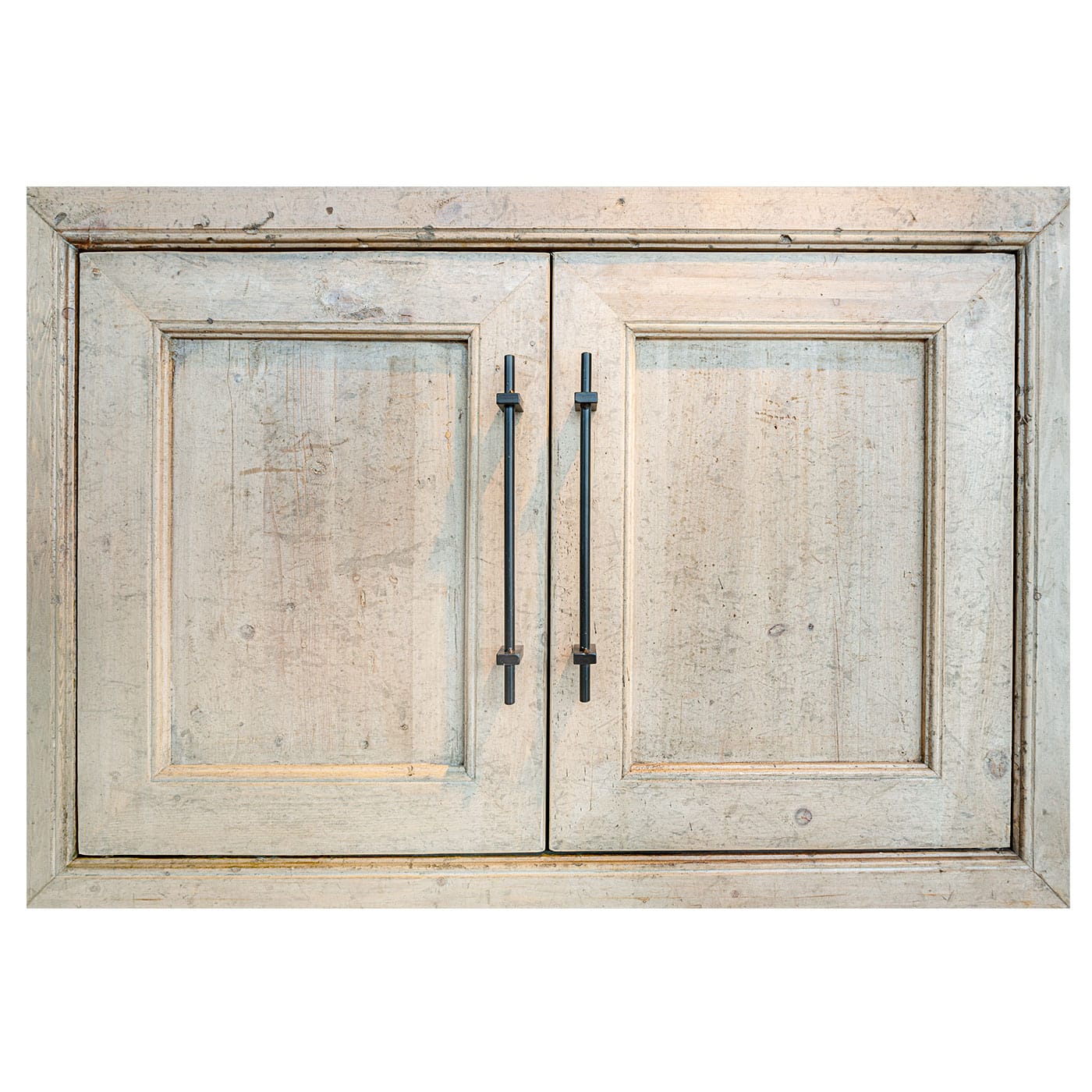 A two door Parsons buffet made of rustic pine wood with a side view.
