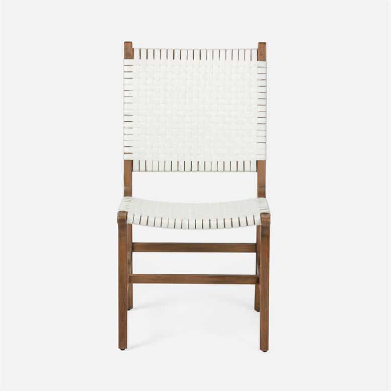 Colorful Hammond side chair with wicker seat and back, in a flat white finish on top of a wooden base.