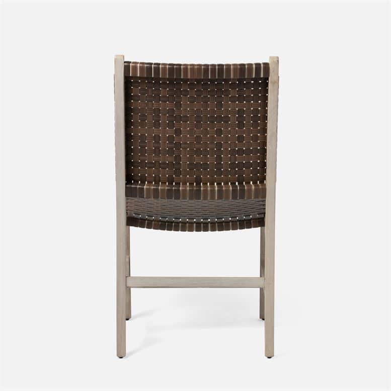 Side view of outdoor Hammond faux rattan chair in walnut finish.