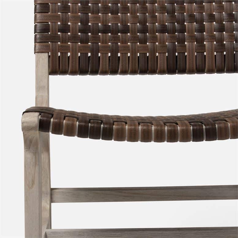 Close-up of Hammond Faux Rattan Side Chair in Walnut with Grey Teak.