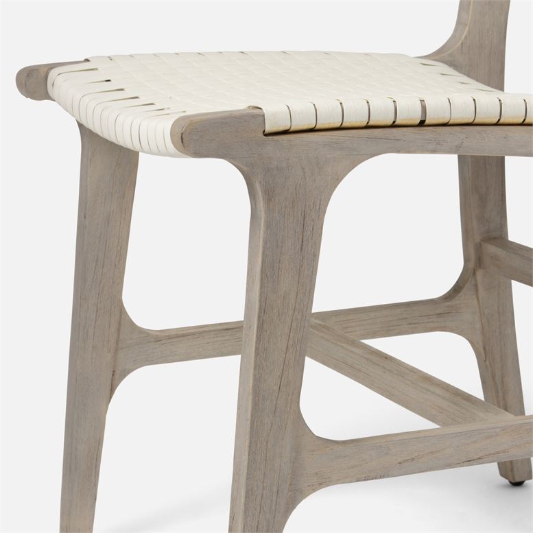 Outdoor Hammond Side Chair in faux rattan, flat white or walnut with grey teak finish.