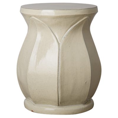Beige vase with a fluted design, sitting against a white background.