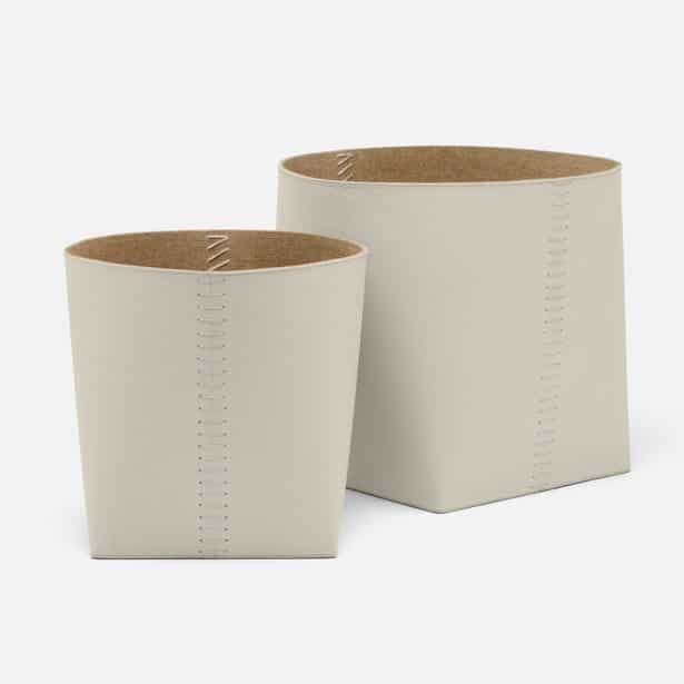 Set of Leather Baskets with Stitched Detail