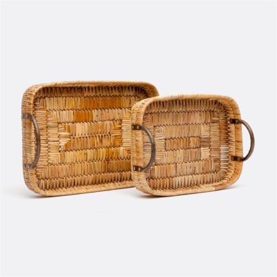 Small woven rattan trays, one large and one small, displayed side by side on a white background.