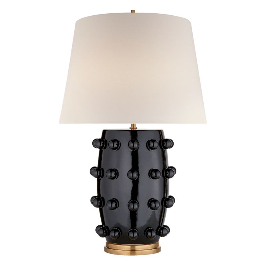 Black and gold Kelly Wearstler Medium Linden table lamp with a linen shade.