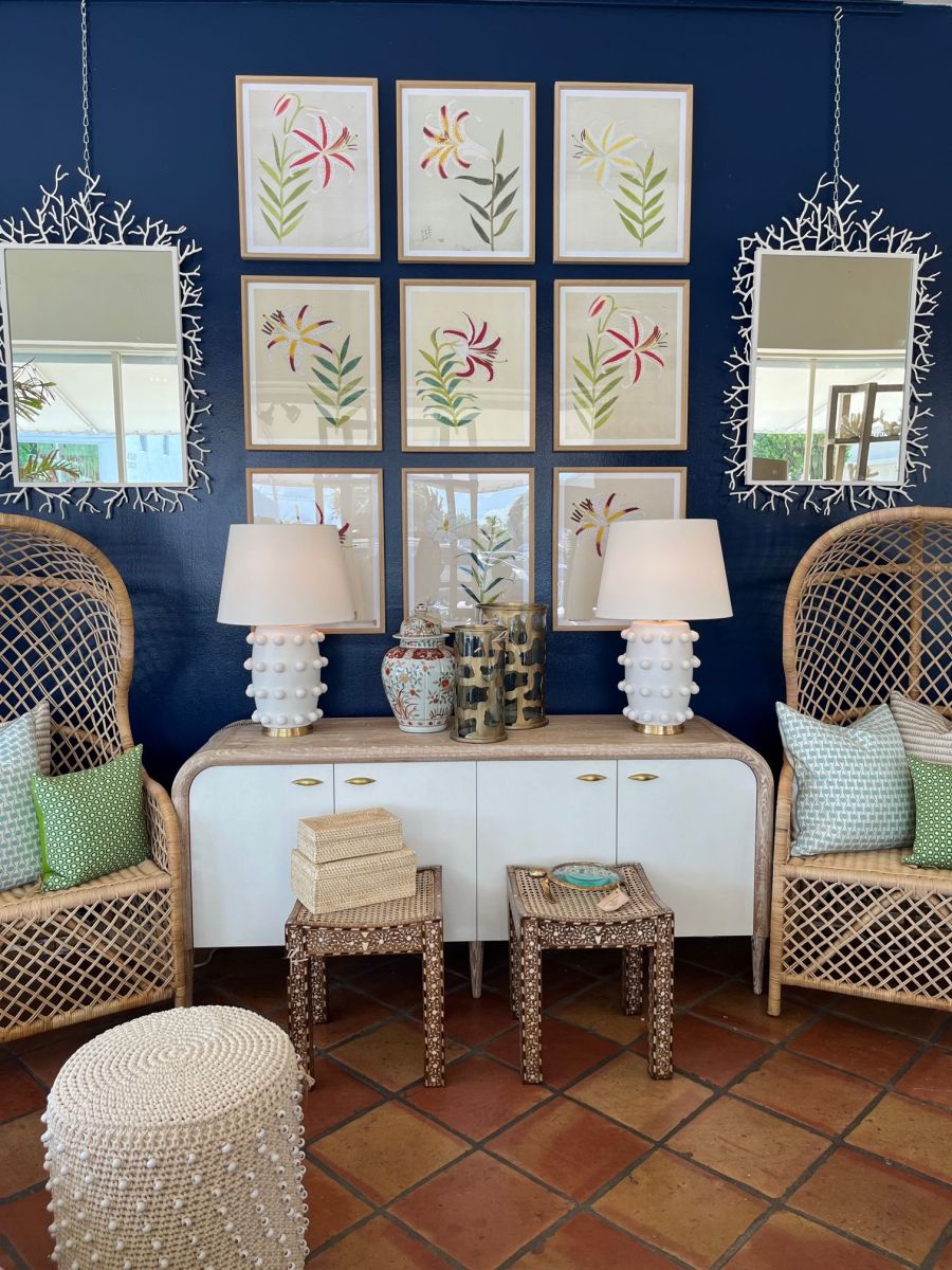 Kelly Wearstler Medium Linden Table Lamp with Linen Shade in a well-decorated room, showcasing its design and style.
