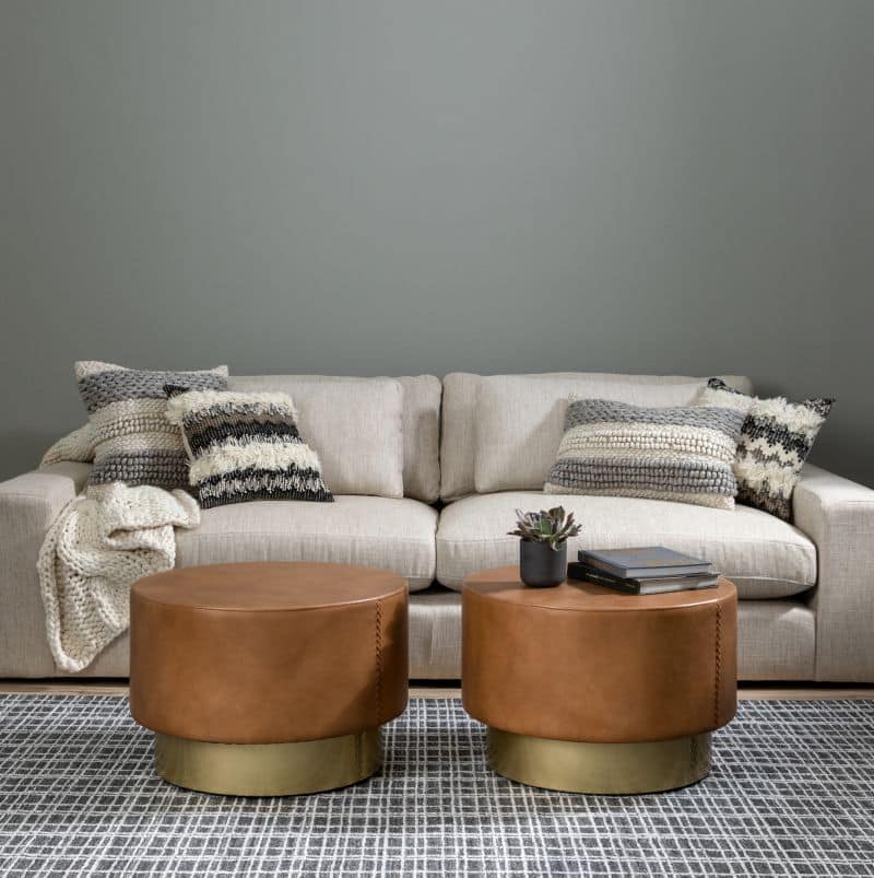 Blaine Sofa with natural fabric upholstery featuring a plush back cushion filled with 100 feather fiber blend and a comfortable seat cushion