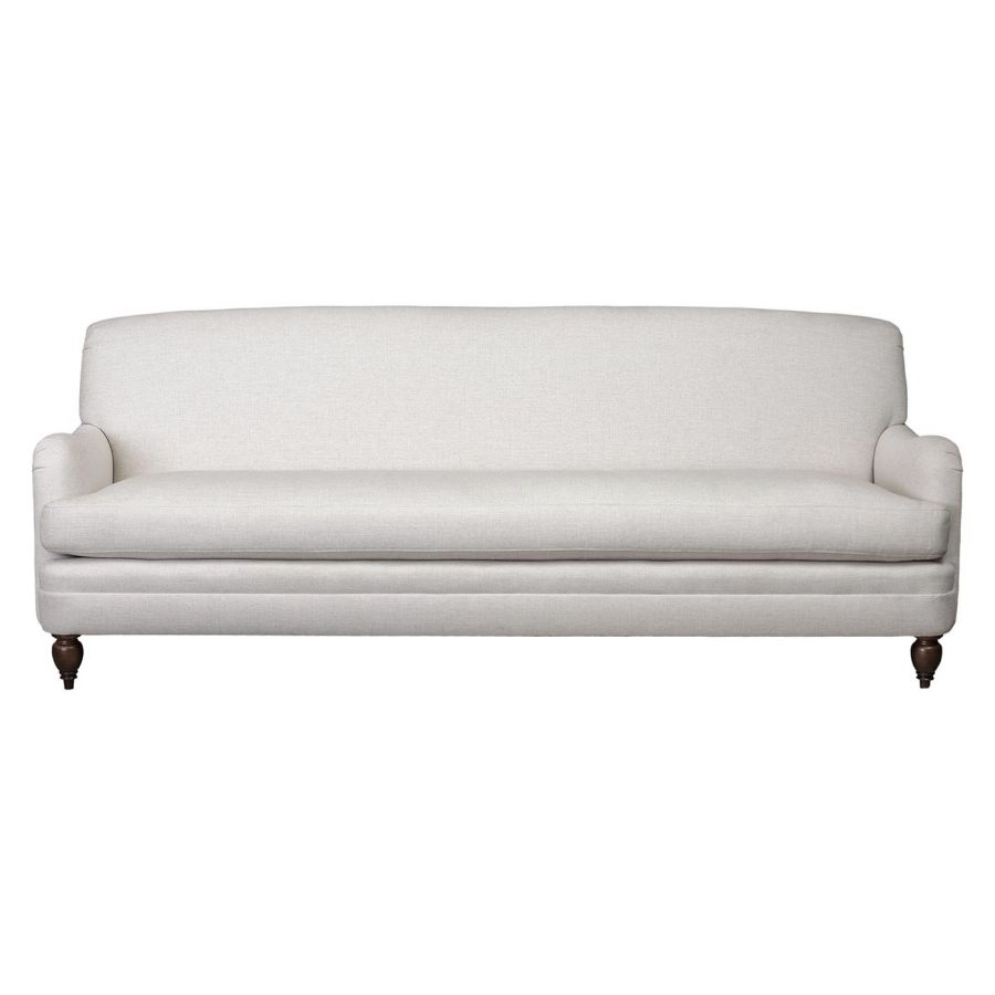 White Couch with Tight Back and Dark Brown Legs Alabaster Performance Fabric Solid 54 Fabric Handcrafted in USA Hamptons Special Order 8-10