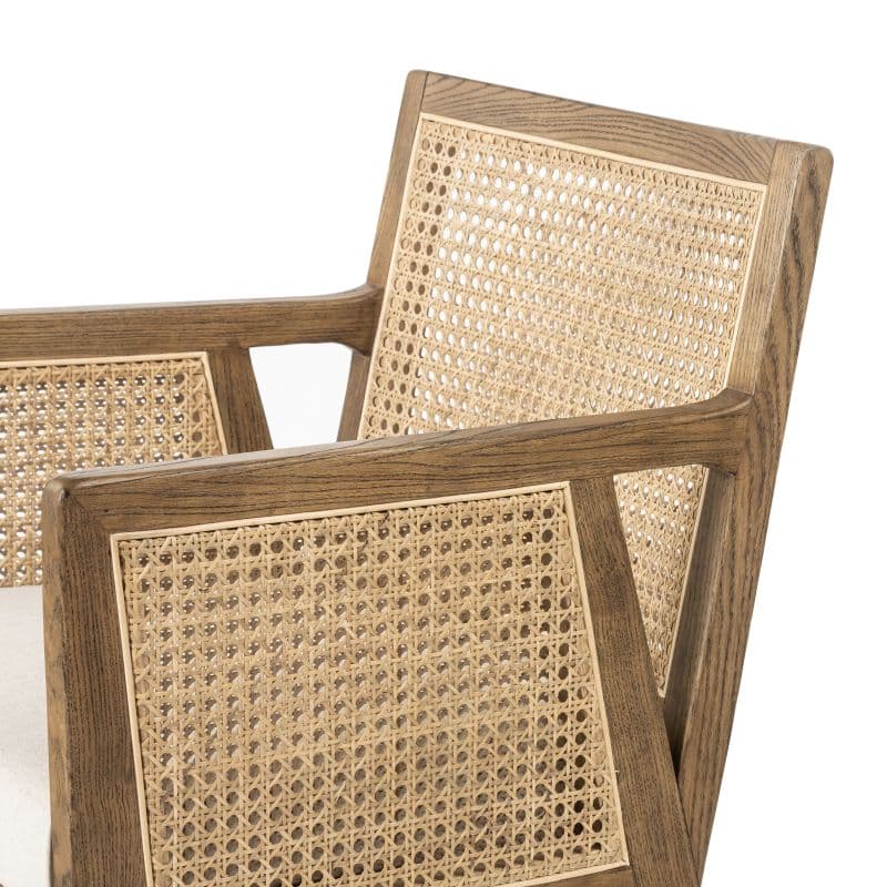 Cane counter stools with wicker seats and brushed ebony or toasted wood finishes.