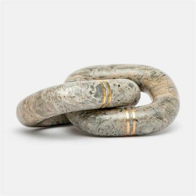Marble chain accent with brass inlay; varying natural stone hues.