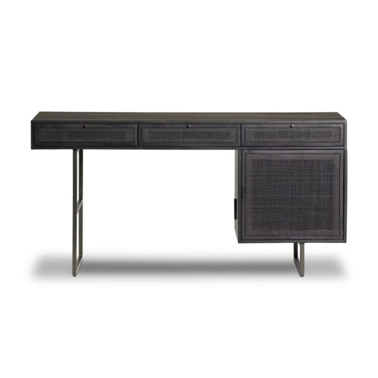 Mid-Century Style Cane and Mango Wood Desk - Image 2