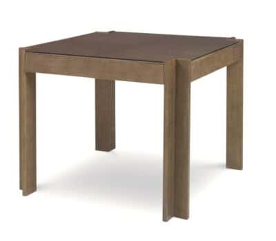 Lacquered linen game table with hidden drawers and flush glass top.