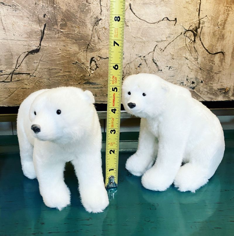 Table Top Furry Polar Bears standing and laying, 11" x 6" decorative objects for gift ideas or home decor.