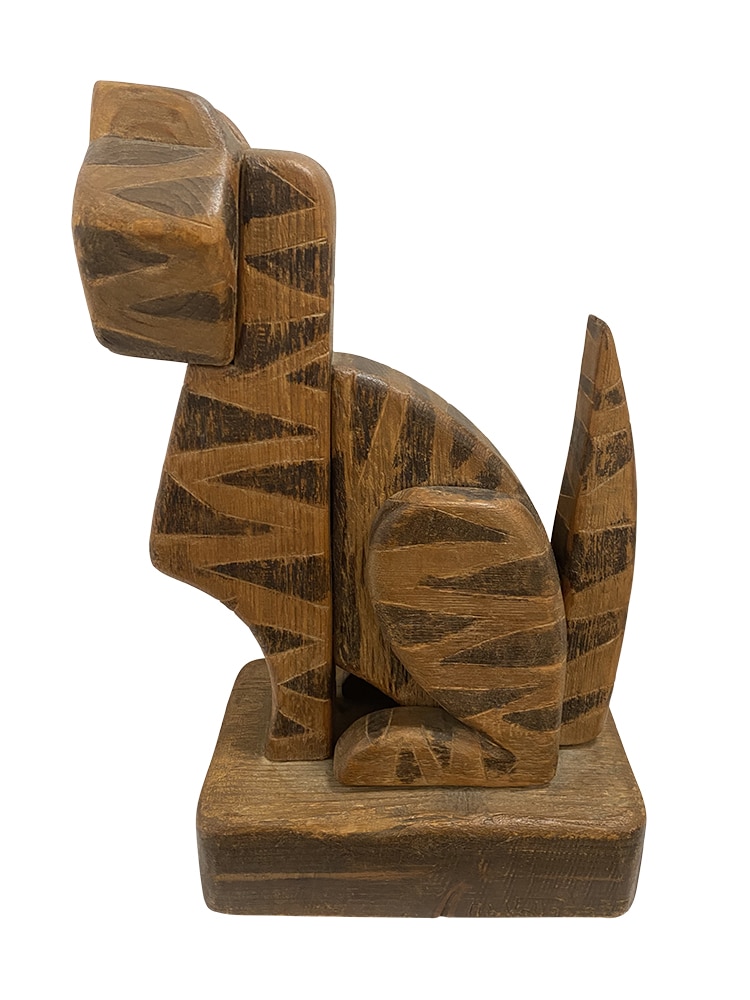Wooden tiger figurine with intricate carving and painted details.