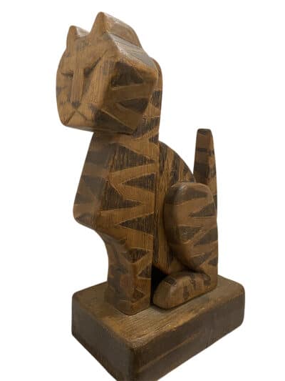 Vintage carved pine tiger figurine painted with stripes.