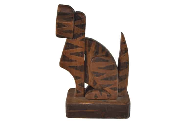 Vintage tiger sculpture carved from pine and painted in shades of orange, black, and white by Italian artist Vallaza, circa 1975.