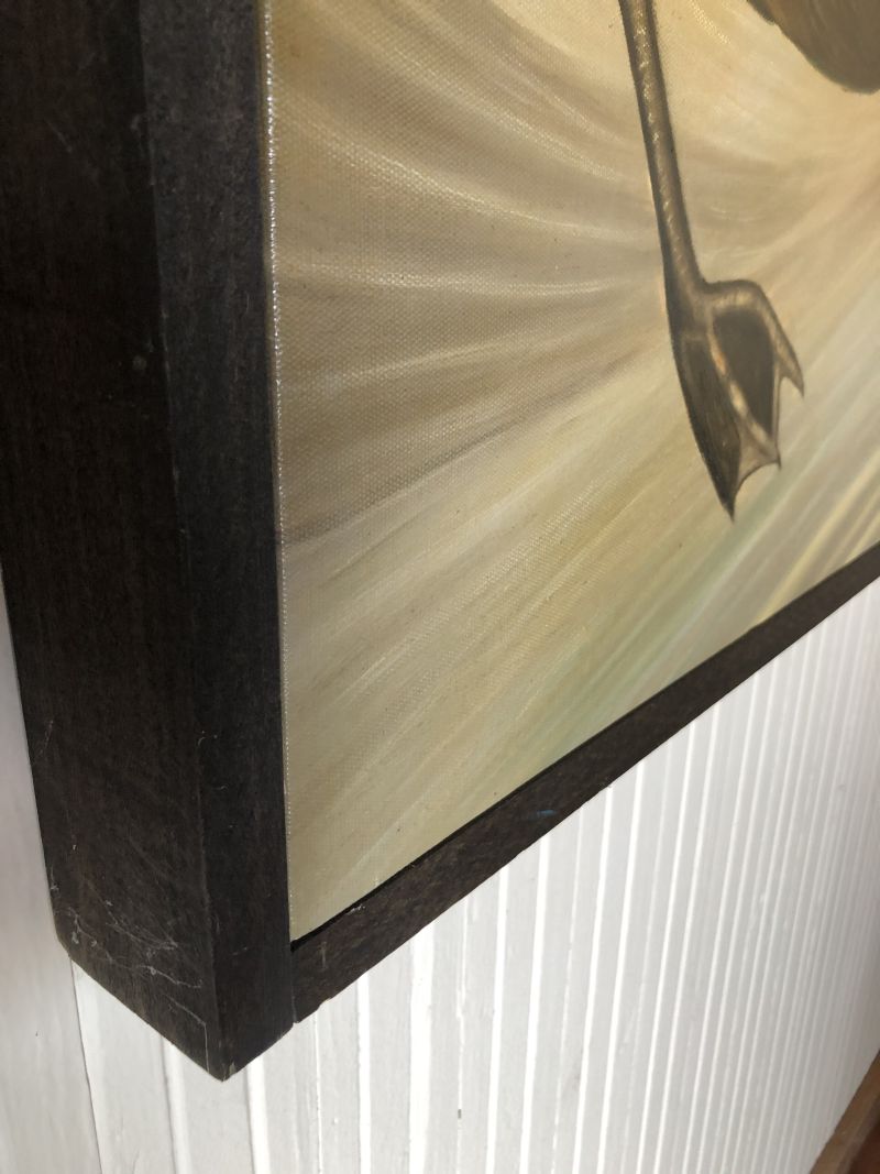 Large Fork Tail Petrels Framed Painting with Hand Painted Oil on Canvas of Two Birds in Flight from 2008 with Aged Patina