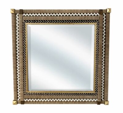 Double framed rope zig zag mirror with white and gold details.