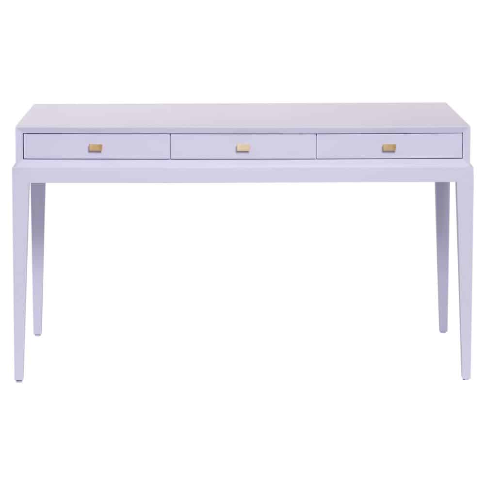 Purple beveled desk with lace gold hardware in a semi-gloss finish.