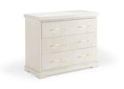 The Charleston Three Drawer Painted Raffia Chest with Acrylic Handle Pulls.