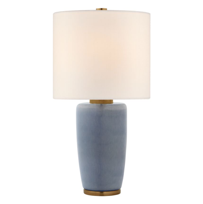Large Chado Table Lamp with Polar Blue Crackle Reactive Ceramic Glaze and Linen Shade.