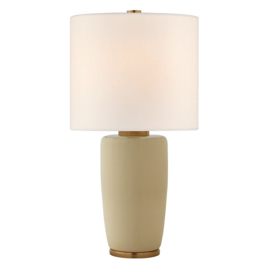 Large Chado Table Lamp with Linen Shade in Polar Blue Crackle Reactive Ceramic Glaze.