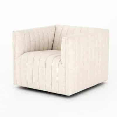 Modern Channel Ivory Swivel Chair with Herringbone Pattern Arm Height 26.5″ 9.5″ Also in Other Fabrics