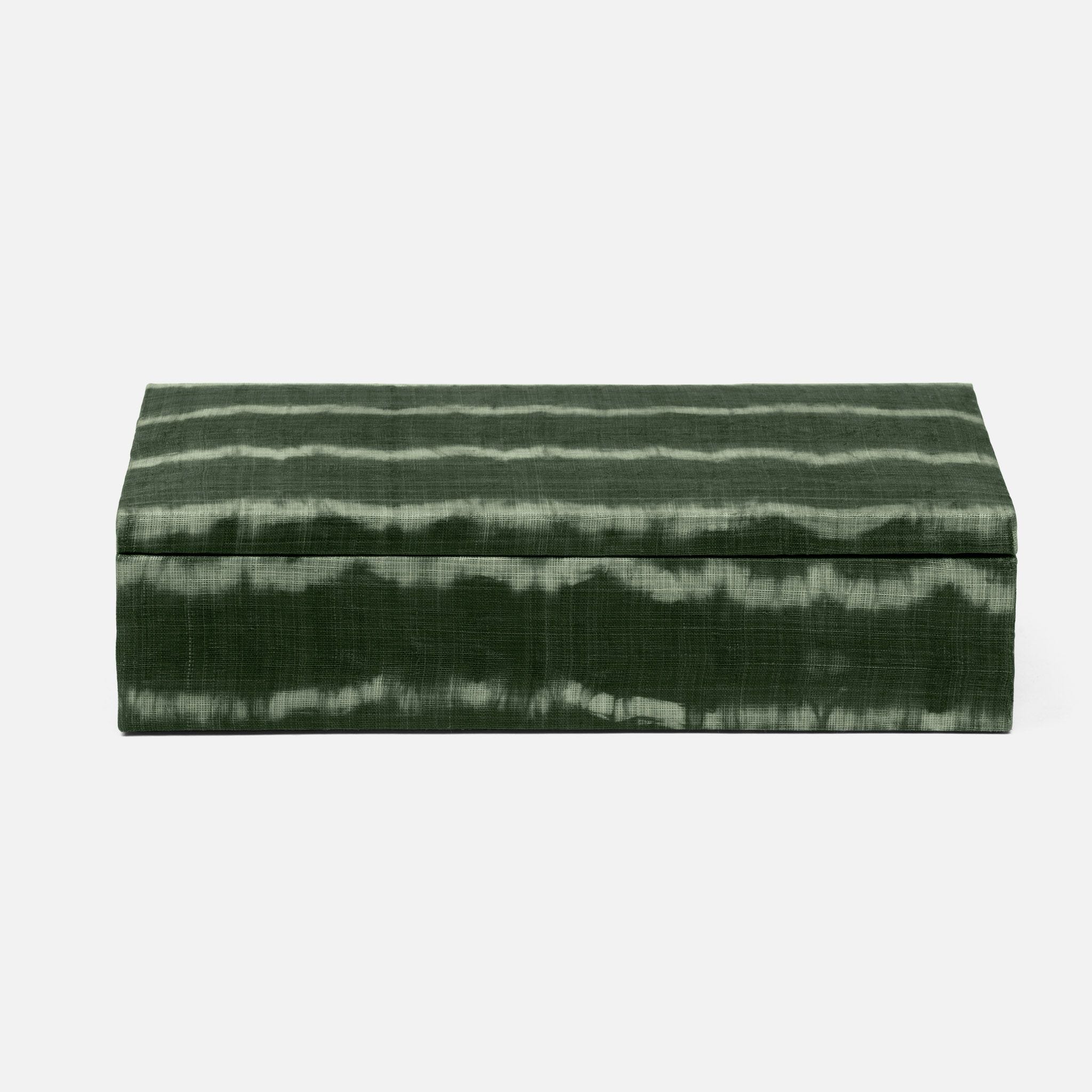 Green tie dye box in shiny abaca with light rattan lining.