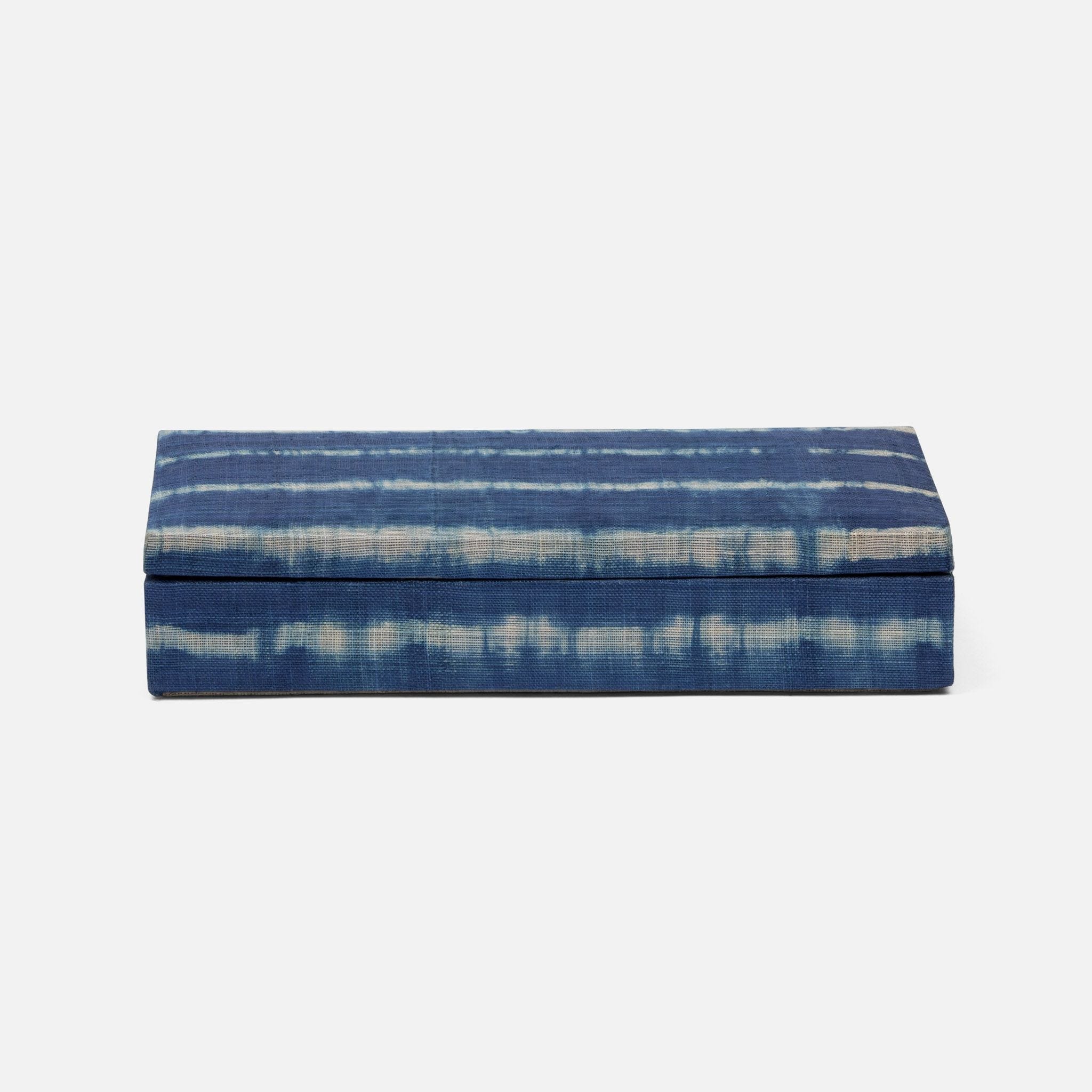 Blue tie dye box with shiny abaca exterior and light rattan lining.