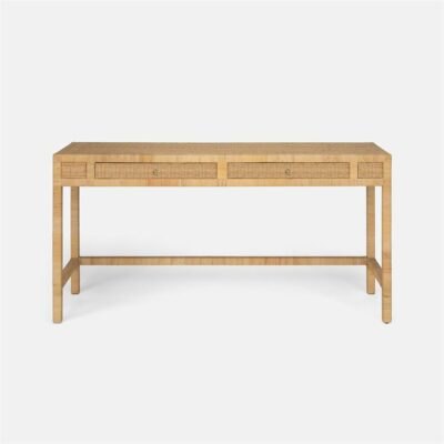 Large natural peeled rattan console with flat top and rectangular legs.