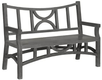 Dark grey faux bois concrete bench modern design steel frame 328 pounds finish varies from grey to brownish to greenish natural variations