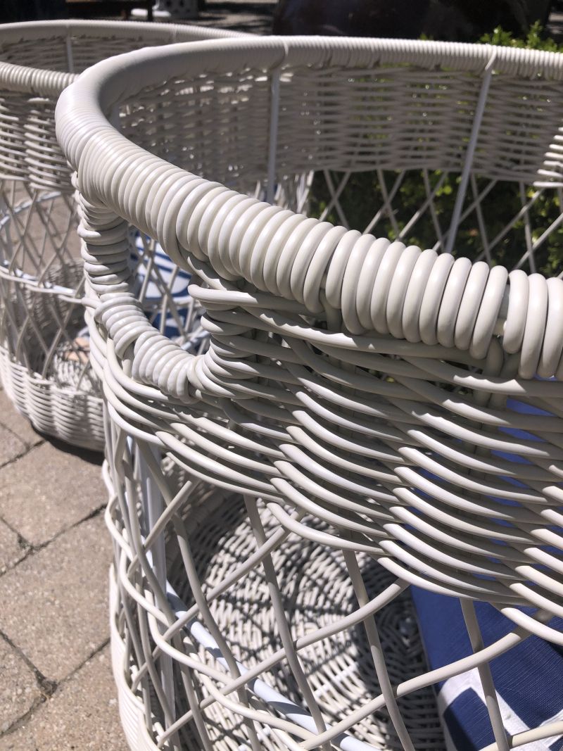 Large wicker basket set with lattice design, available to order as a set or individually.