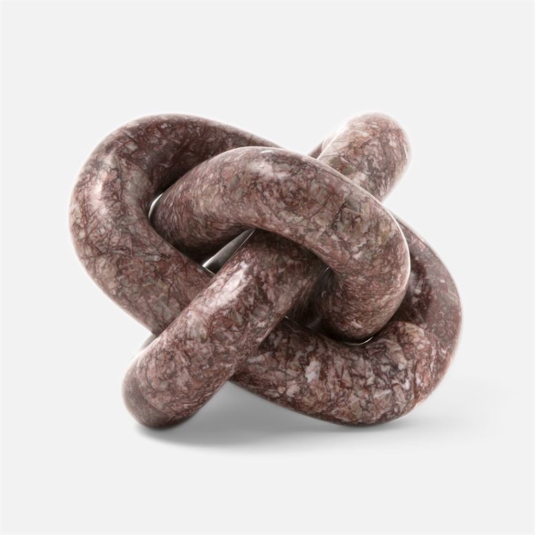 Tallis object in maroon stone, knotted with white string, set against a white background.