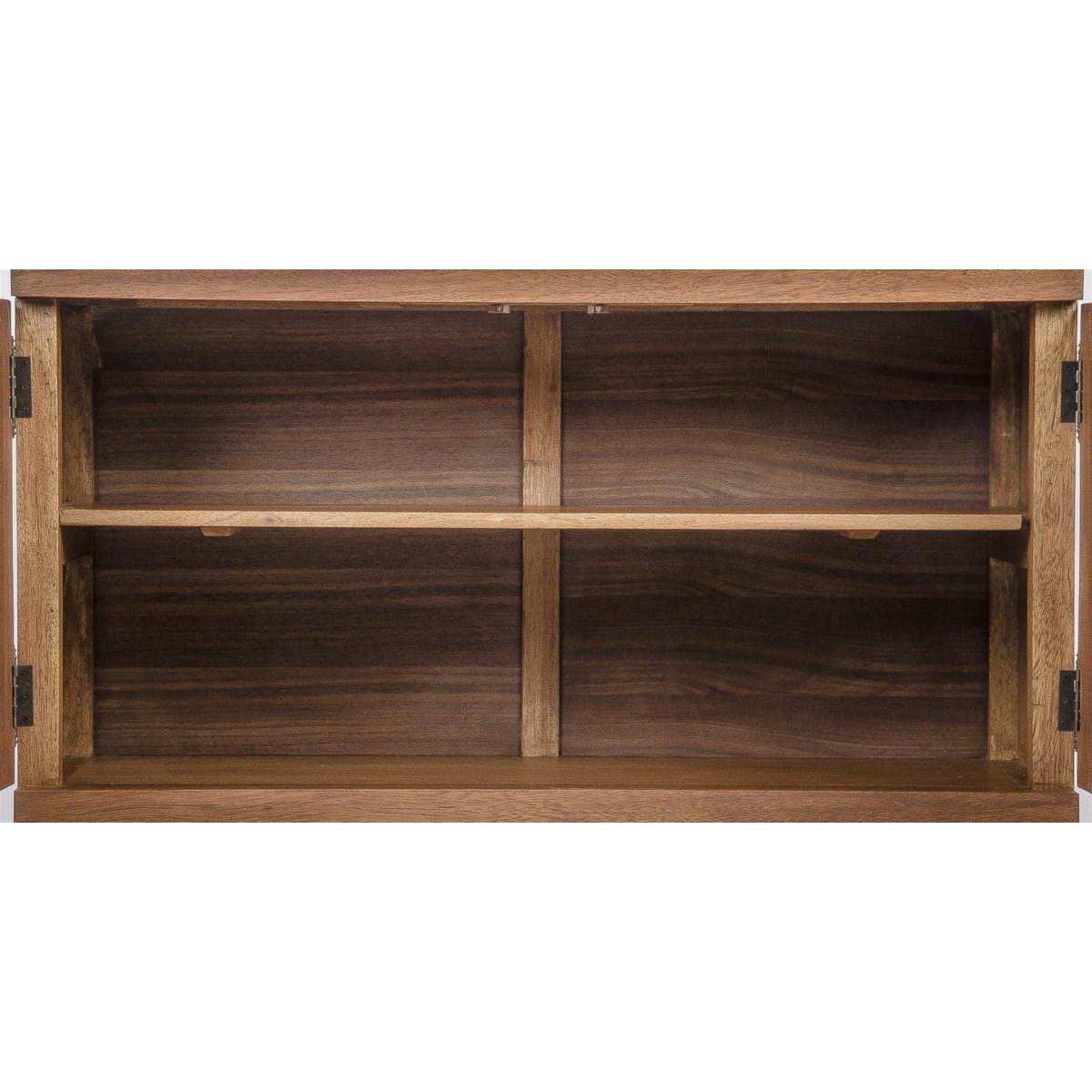 Small wooden buffet cabinet, dark walnut finish, 2 doors.