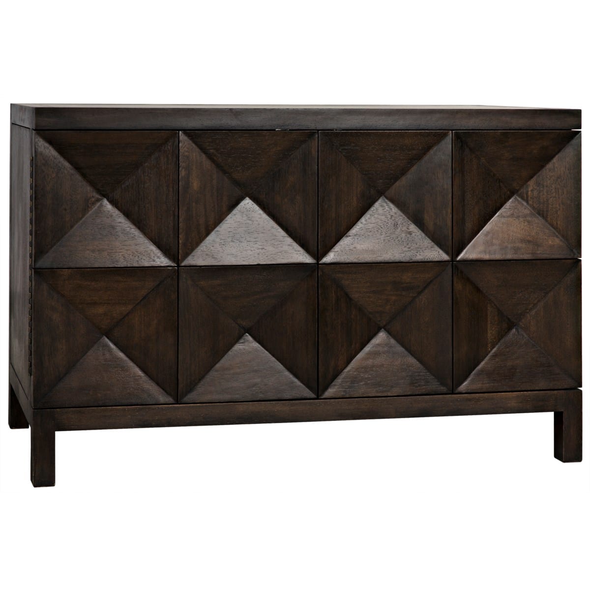 Small dark walnut quadrant buffet, two doors, available in ebony or washed walnut finishes, also available with 3 doors.