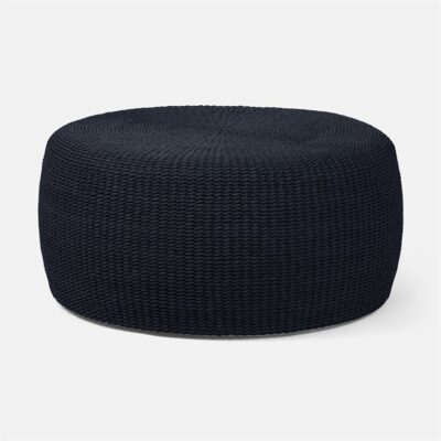 Large dark blue outdoor Elias performance rope coffee table, faux wicker or natural finish option with a visible weave pattern.