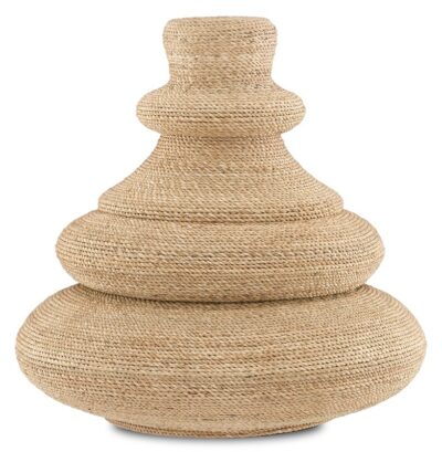 Round wicker bowl with multiple tiers, natural fiber texture, and a beige color.
