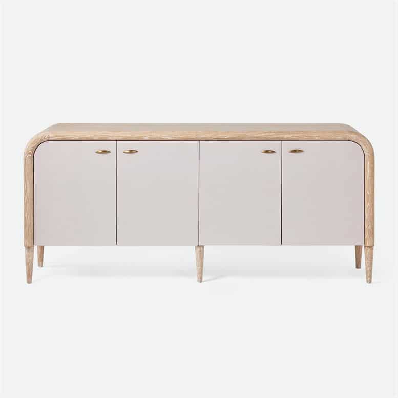 Frey Faux Shagreen Buffet vintage style buffet with a whitewashed oak finish and three drawers available in French Gray Off-White or Pristine