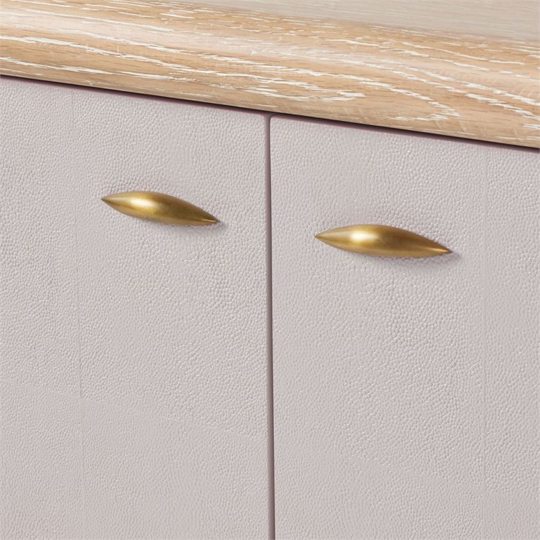 Faux shagreen buffet, French gray finish, vintage oak veneer, whitewashed appearance.