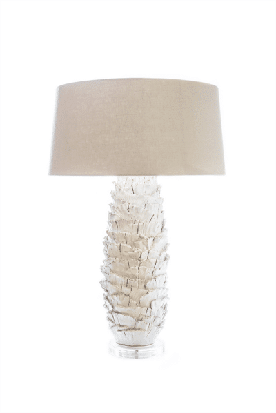White layered ceramic lamp, showcasing unique design and handmade craftsmanship.