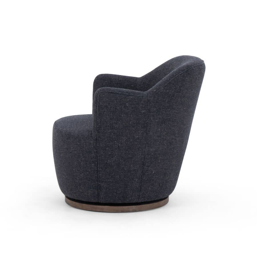 Blue Grey Petite Boucle Swivel Chair with Natural Parawood Base in Textured Slate Blue Grey